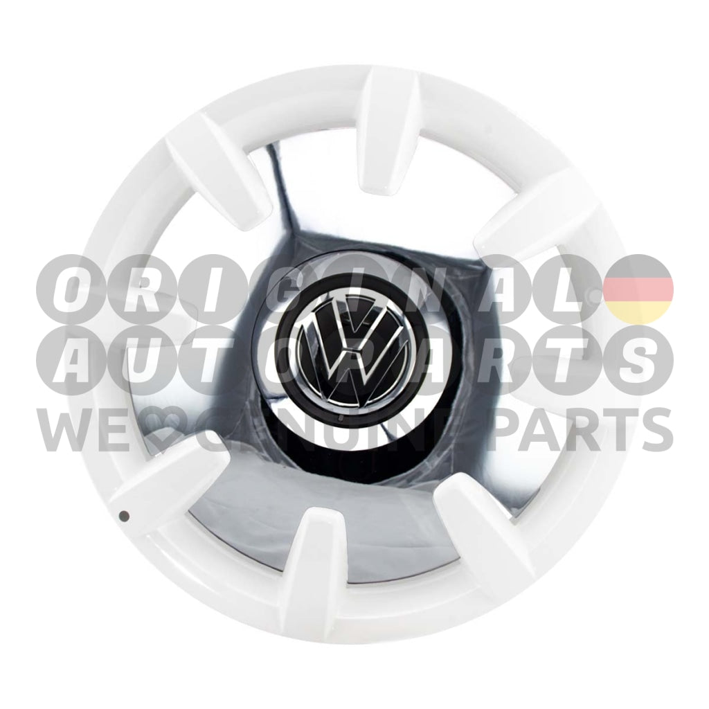 Genuine VW Volkswagen Disc 18" Ibis White 8x18 ET50 with Chrome Cap T5 T6 T6.1 7E0601025R Y9C 7E0601025RY9C 7E0601149A QZQ